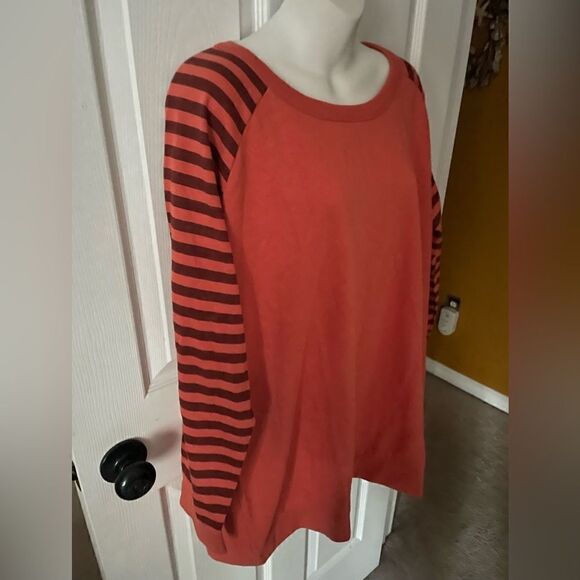 🆕 Anthony Richards Womens Rust Orange Striped Sleeves Sweatshirt Size 2X NWOT - Picture 1 of 6